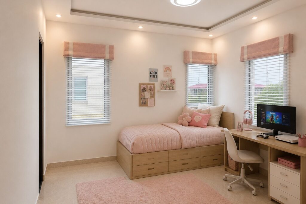 Staged bedroom in a Smart Brother Construction Group home, Liberia